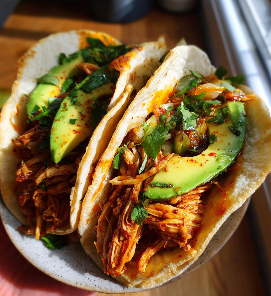 Shredded Chicken Tacos with Avocado and Pickles - detail 1