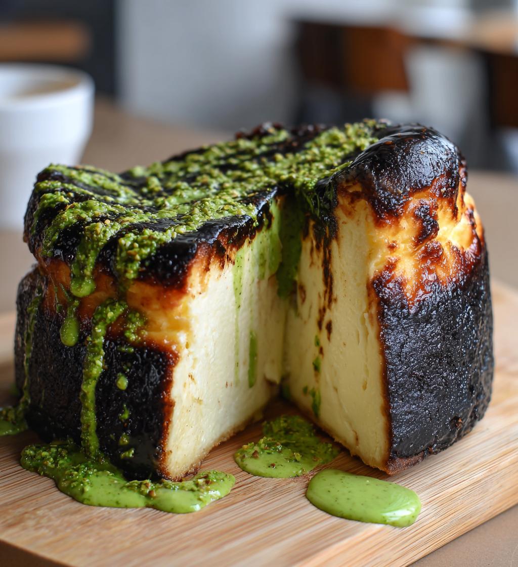 Basque Burnt Cheesecake with Pistachio Sauce - detail 1