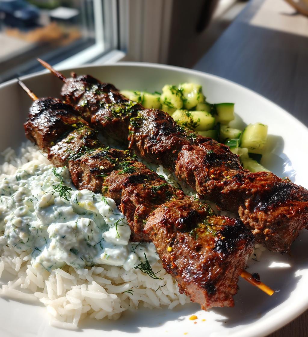 Beef Kebabs with Cucumber Yogurt and Rice - detail 1