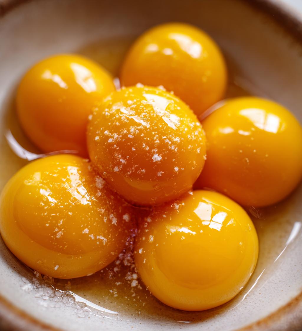 Confit Egg Yolks in Tallow (Rich garnish for steaks) - detail 1