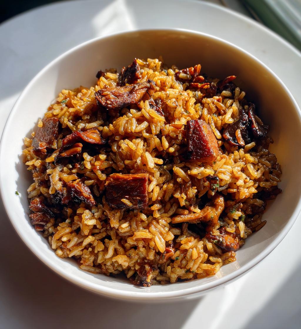 Diri Djon Djon (Black Mushroom Rice - using dried mushrooms) - detail 1
