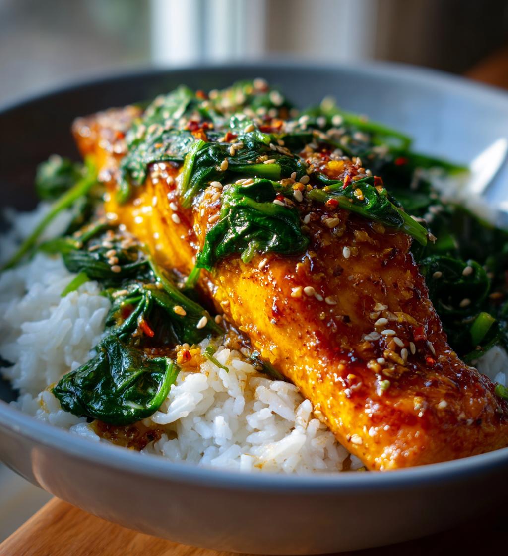 Miso Turmeric Salmon with Rice and Spinach - detail 1
