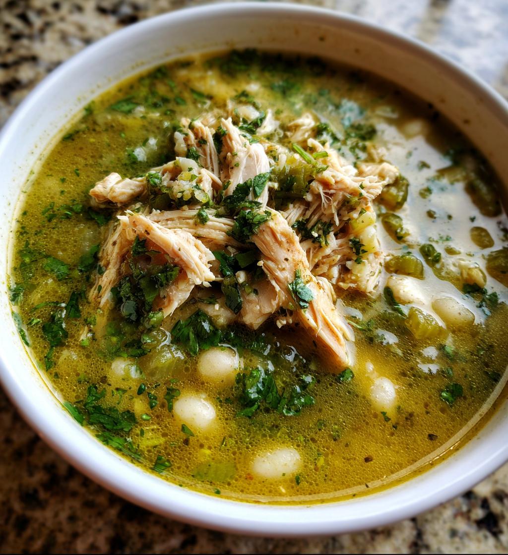 Pozole Verde with Chicken (Green Hominy Soup) - detail 1
