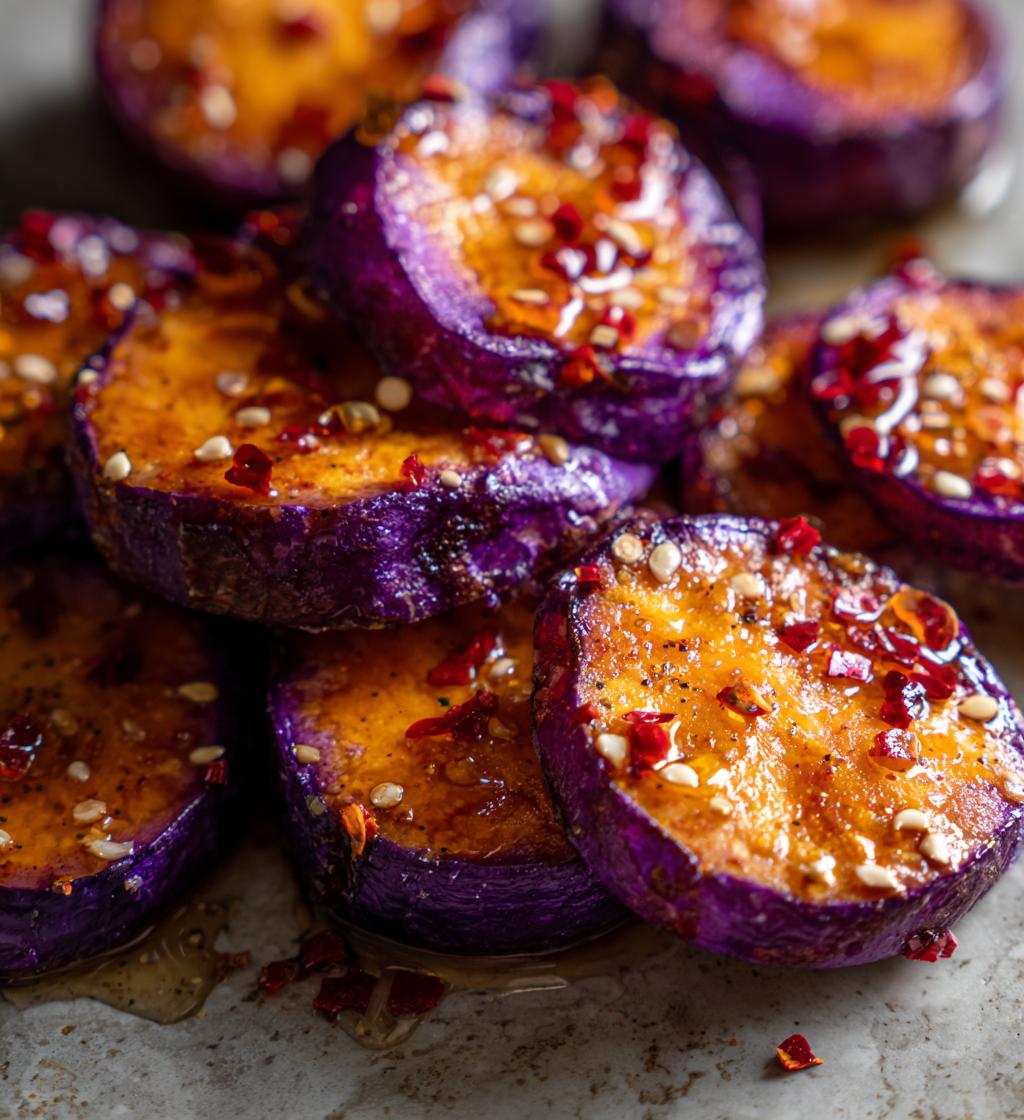 Smashed Purple Sweet Potatoes with Hot Honey - detail 1