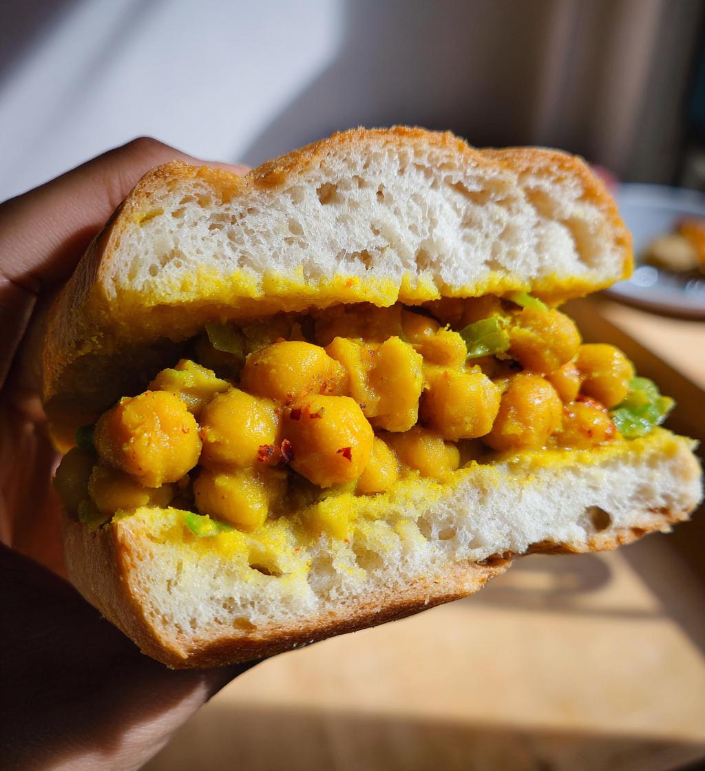 Trini Doubles (Curried Chickpeas on Bara Bread) - detail 1