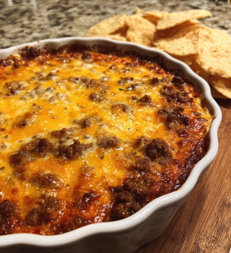 Cheesy Rotel Dip with Ground Beef & Velveeta